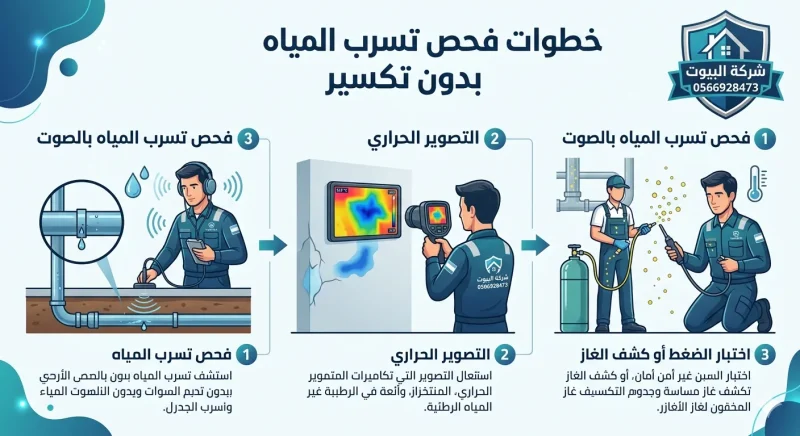خطوات فحص تسرب المياه بدون تكسير