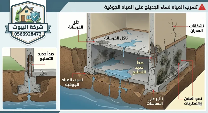 مخاطر تسرب المياه تحت المباني ومن الخرسانة