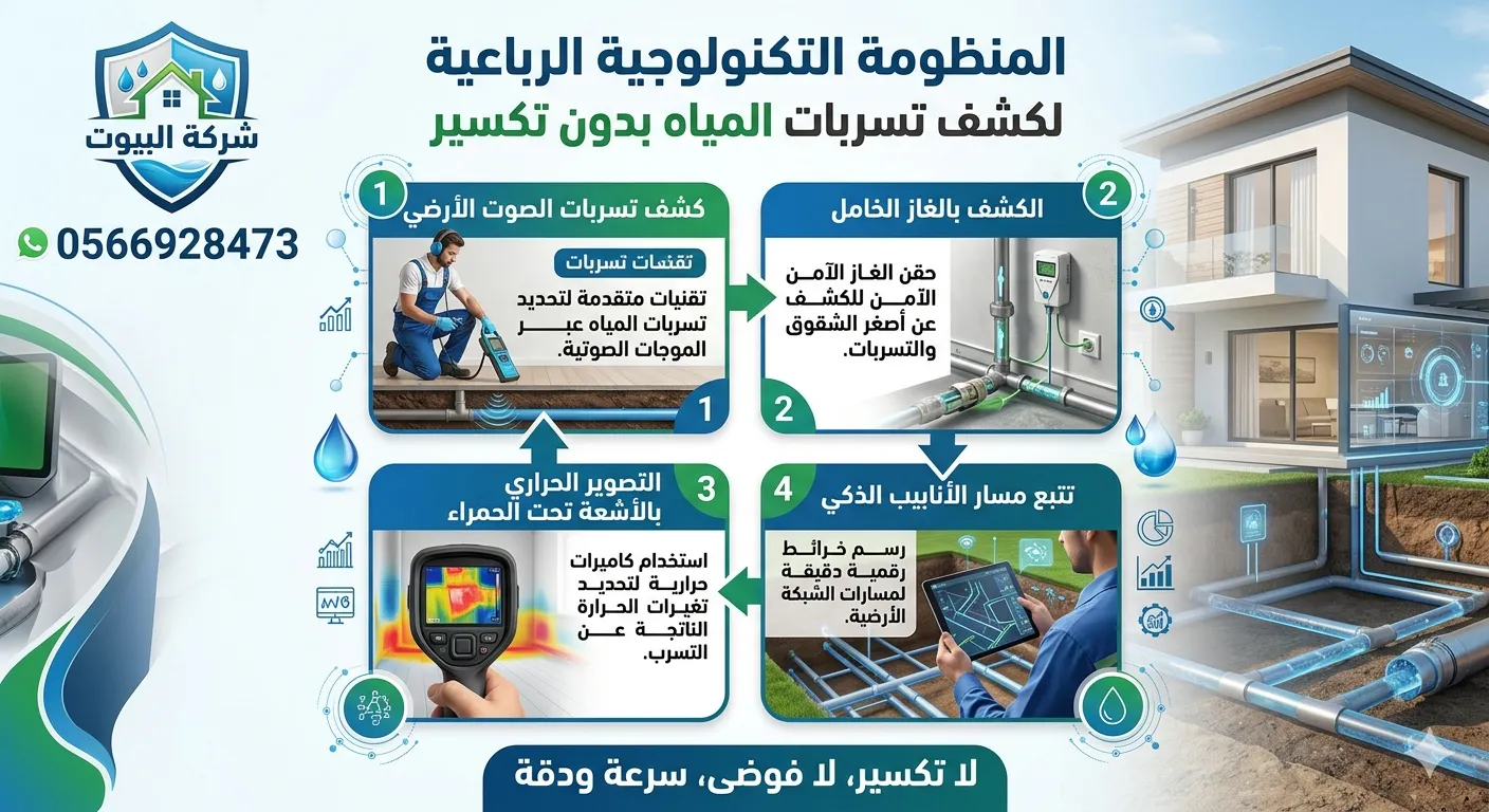المنظومة التكنولوجية الرباعية لـ كشف تسربات المياه بدون تكسير